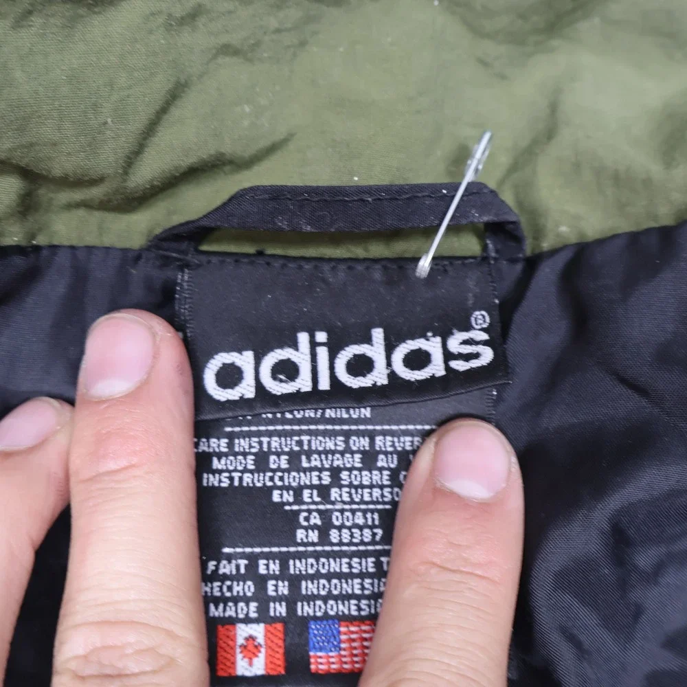 Adidas Jacket Mens Large Black Striped Light Full Zip Wind Rain Parka VTG 90s